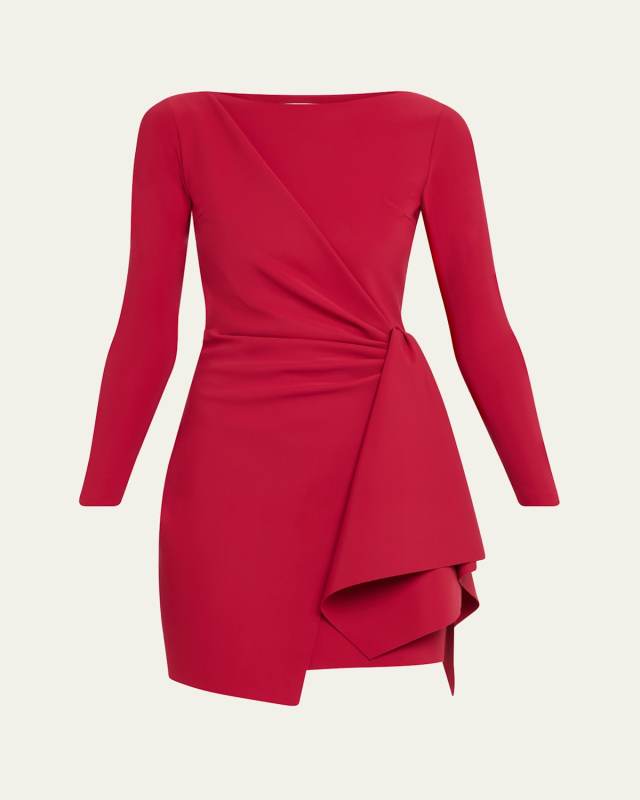 Draped Boat-Neck Mini Dress